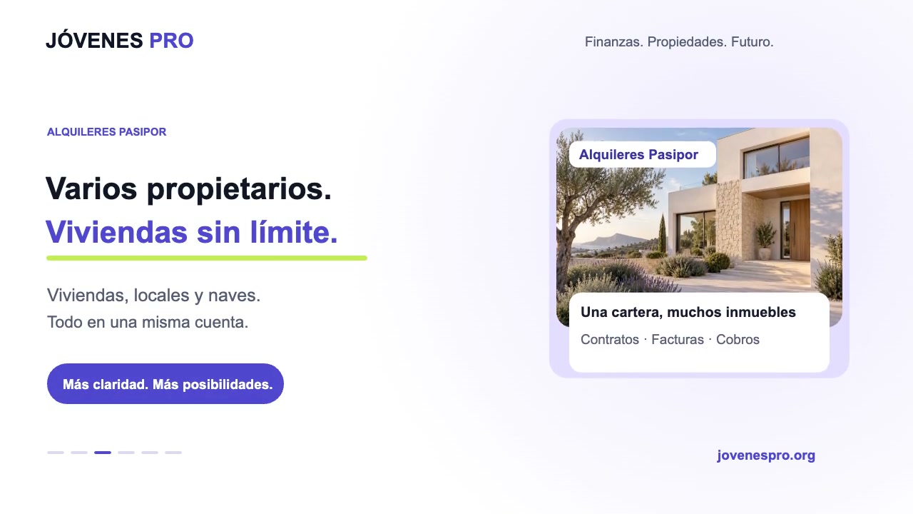 Alquileres Pasipor: varios propietarios, viviendas sin límite. Viviendas, locales y naves en una misma cuenta.